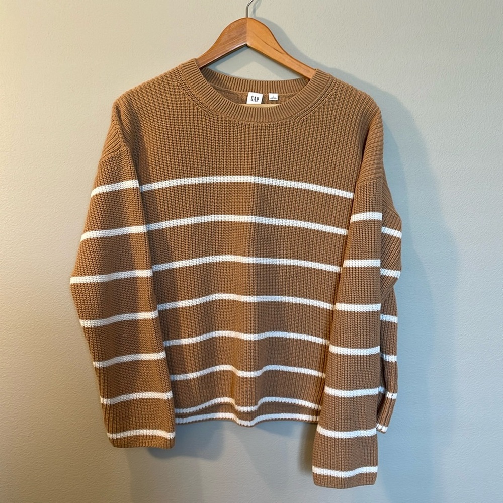 Camel Striped Sweater, Size Large
